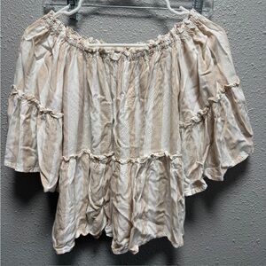 American Eagle Outfitters Beige Striped Off-Shoulder Blouse